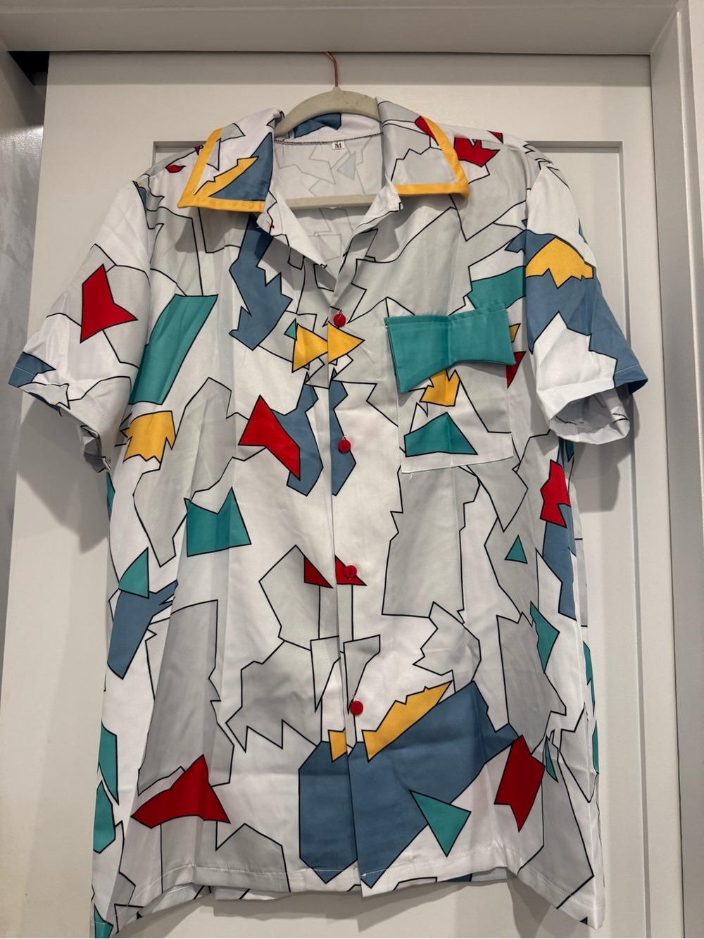 Men's White Short-Sleeve Geometric Print Shirt (Dustin from Stranger Things)